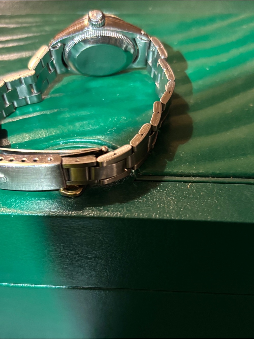 Estate $8000 ROLEX DATEJUST Pink MOP Emerald Diamond SS Ladies Watch - Picture 14 of 15
